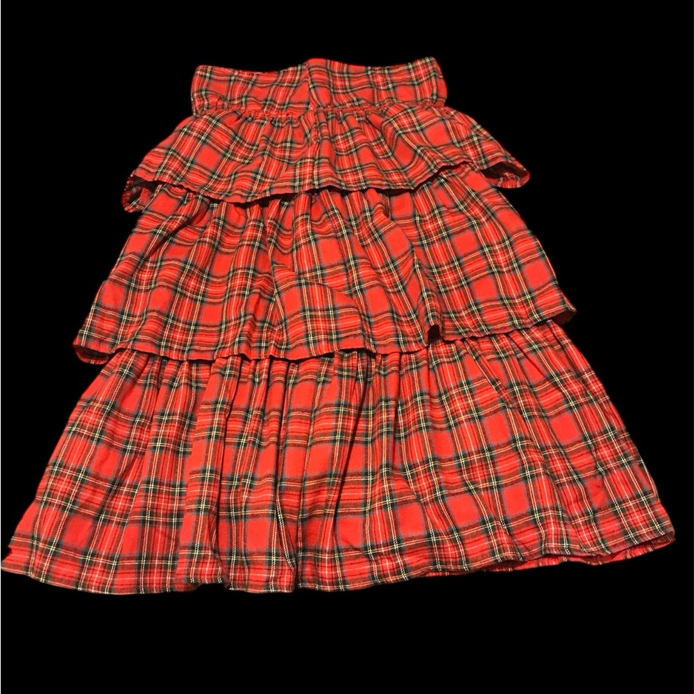 Red Plaid Tiered Christmas skirt.